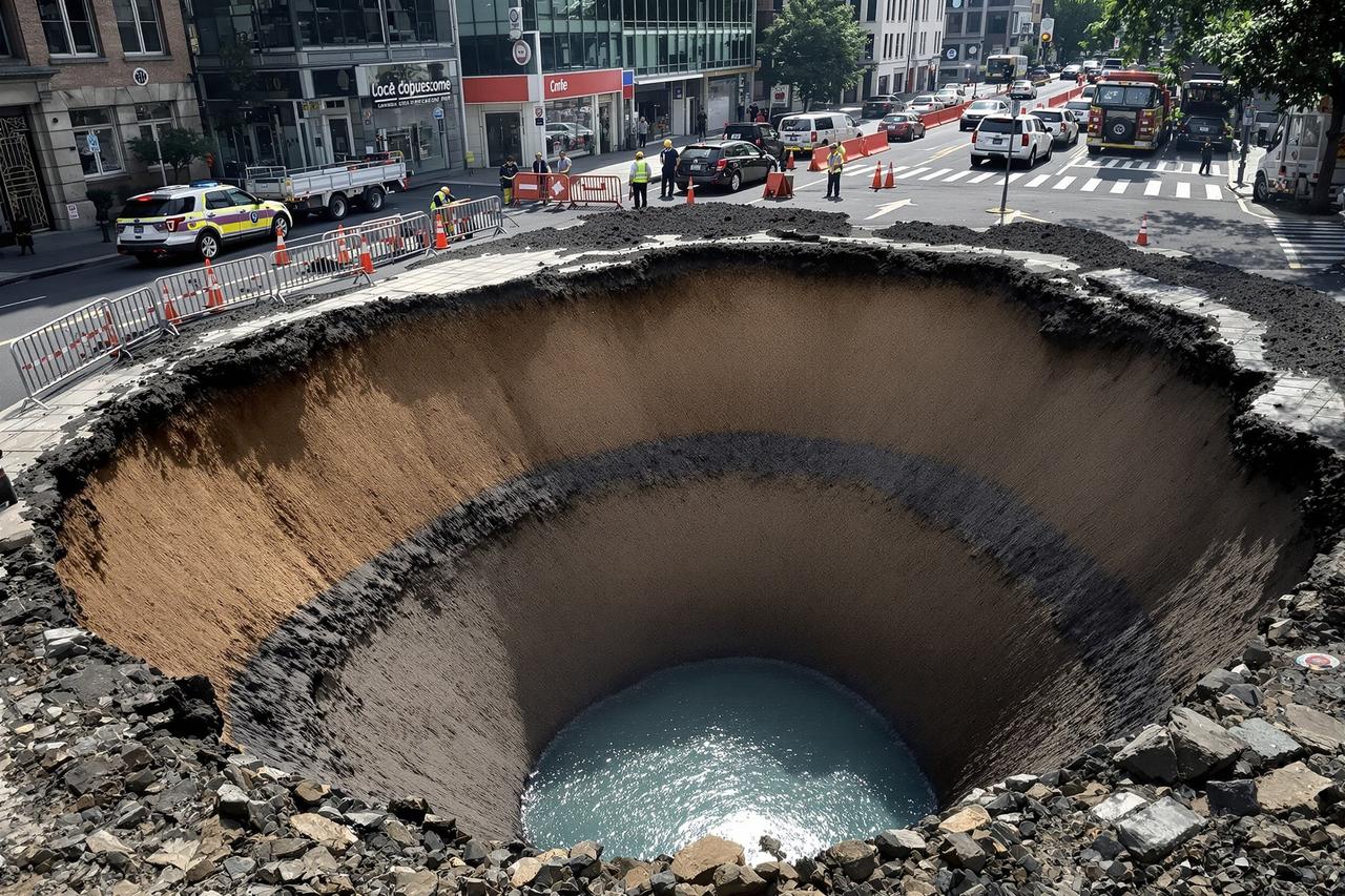 爆料吃瓜 - 地铁施工路面塌陷现场全景图集